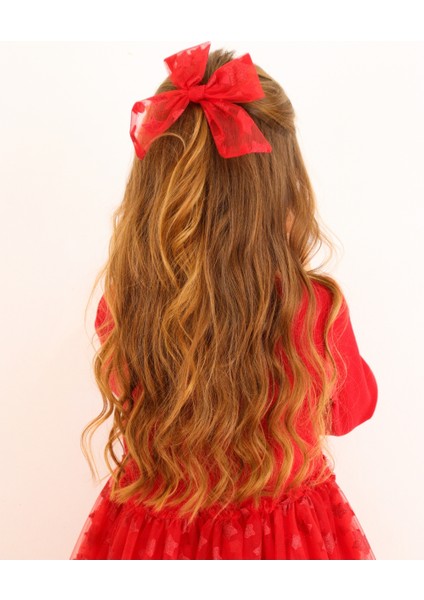 Kırmızı Simli Yıldızlı Tül Kız Çocuk Klips Toka fırsatları