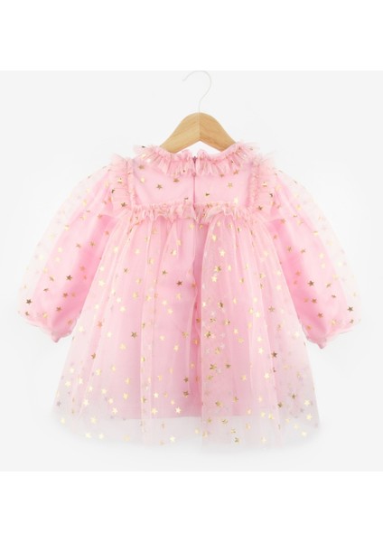 Pembe Yıldız Detaylı Kız Bebek Tül Elbise - Vanessa