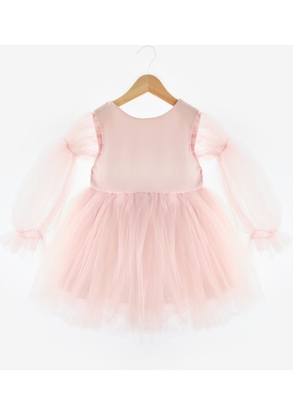 Pudra Kelebek Kanatlı Kız Çocuk Elbise - Kate