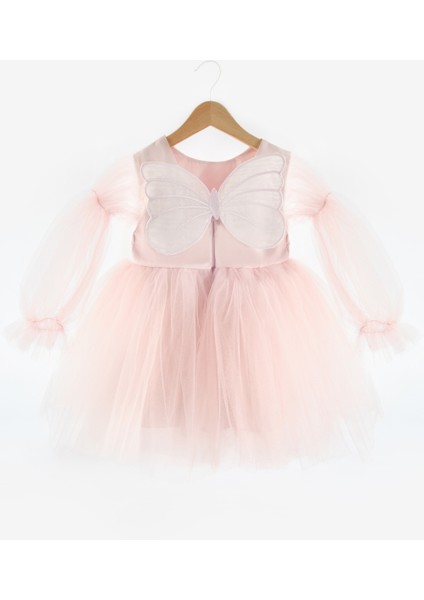Pudra Kelebek Kanatlı Kız Çocuk Elbise - Kate