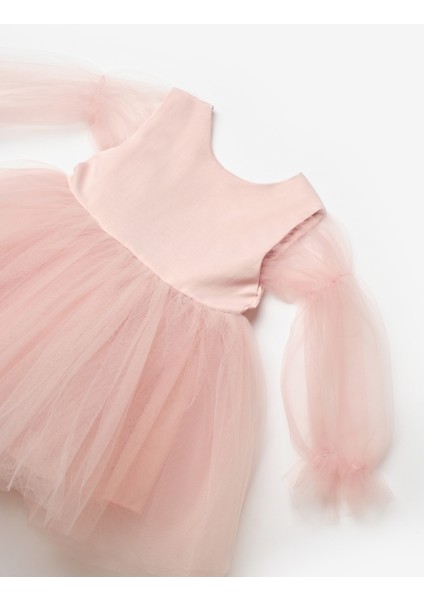 Pudra Kelebek Kanatlı Kız Çocuk Elbise - Kate