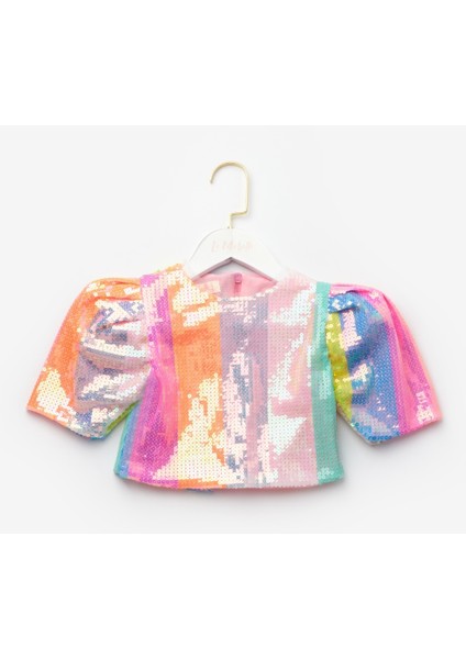 Çok Renkli Pul Payetli Kız Çocuk Crop