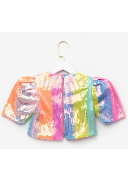 Çok Renkli Pul Payetli Kız Çocuk Crop