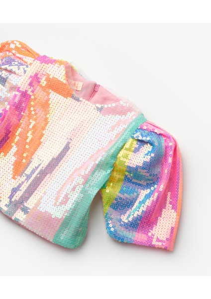 Çok Renkli Pul Payetli Kız Çocuk Crop