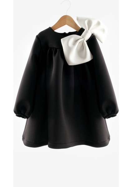 Siyah Omzu Fiyonk Detaylı Kız Çocuk Elbise - Leah