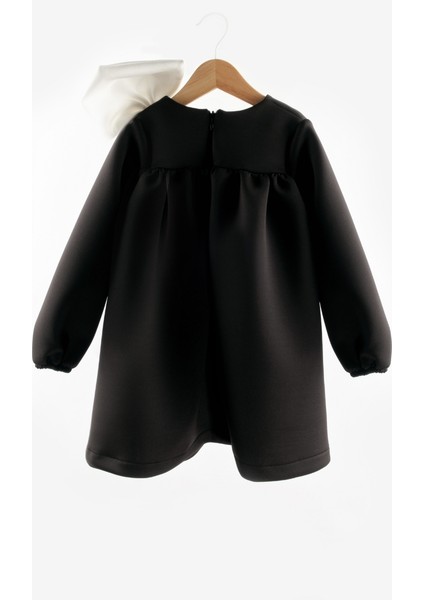 Siyah Omzu Fiyonk Detaylı Kız Çocuk Elbise - Leah