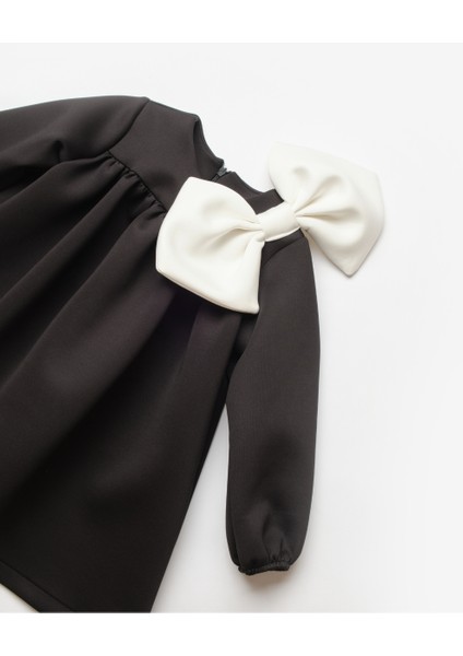 Siyah Omzu Fiyonk Detaylı Kız Çocuk Elbise - Leah