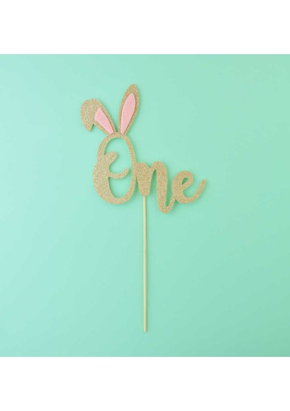 Altın Tavşan Kulaklı One Pasta Süsü