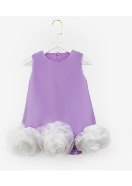 Lila Etek Ucu Gül Detaylı Kız Çocuk Elbise - Paola