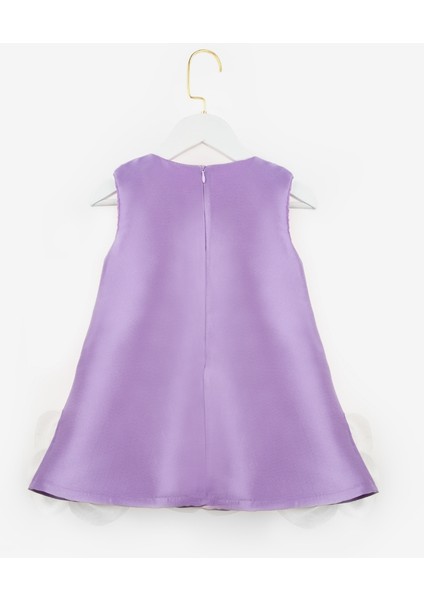 Lila Etek Ucu Gül Detaylı Kız Çocuk Elbise - Paola