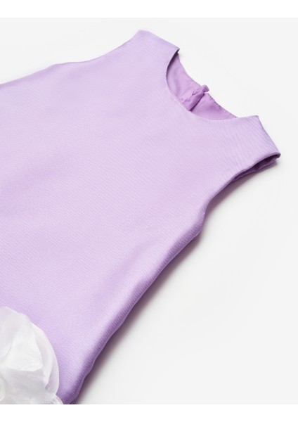 Lila Etek Ucu Gül Detaylı Kız Çocuk Elbise - Paola