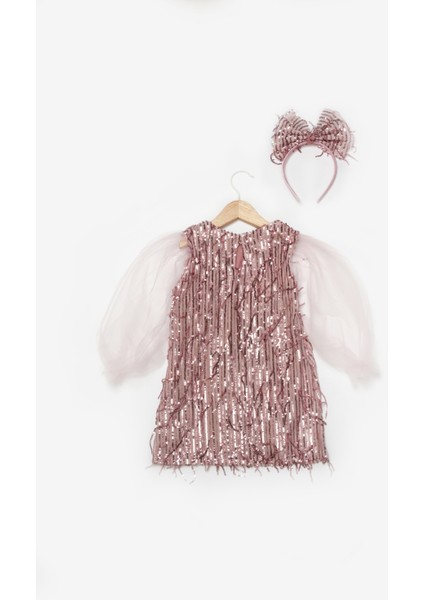 Pembe Pullu Saçak Detaylı Kız Çocuk Elbise - Emery