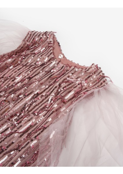 Pembe Pullu Saçak Detaylı Kız Çocuk Elbise - Emery