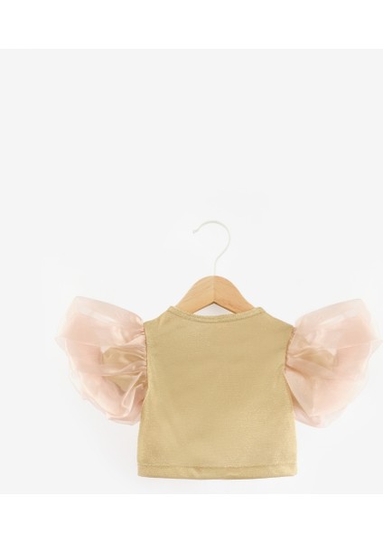 Altın Kolları Tüllü Simli Kız Çocuk Crop