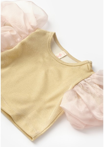 Altın Kolları Tüllü Simli Kız Çocuk Crop