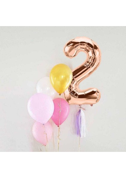 Rose 2 Rakamı Püsküllü Balon Seti 101 cm 5 Renkli Balon