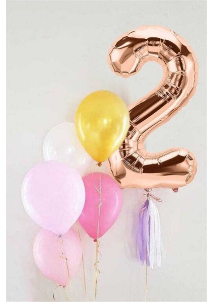 Rose 2 Rakamı Püsküllü Balon Seti 101 cm 5 Renkli Balon fiyatları