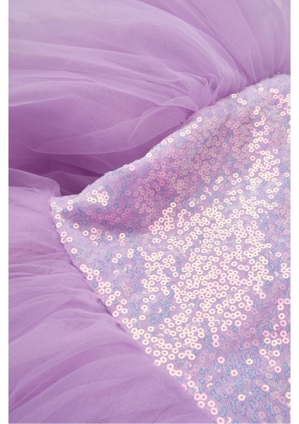 Lila Önü Pullu Kız Çocuk Tül Elbise - Halsey