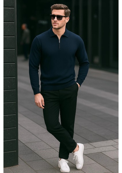 Erkek Yarım Fermuar Basic Kışlık Lacivert Sweatshirt fiyatları