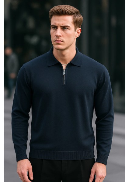 Erkek Yarım Fermuar Basic Kışlık Lacivert Sweatshirt fırsatları