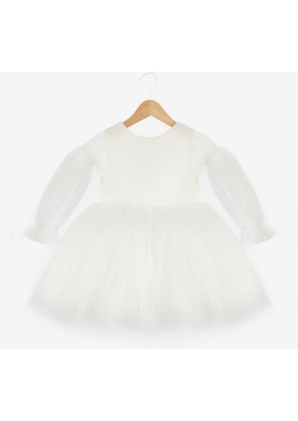 Ekru Kelebek Kanatlı Kız Çocuk Elbise - Kate