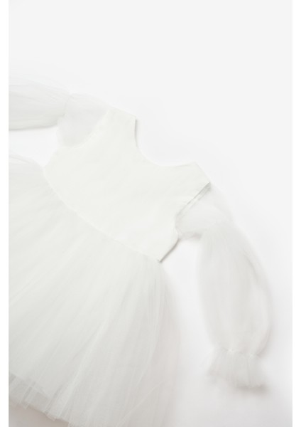 Ekru Kelebek Kanatlı Kız Çocuk Elbise - Kate