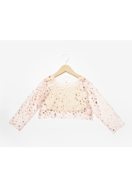 Pudra Uzun Kollu Yıldızlı Kız Çocuk Tül Crop indirimleri
