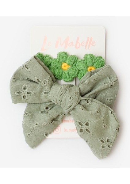 Yeşil Fisto Fiyonk Örgü Çiçek 2'li Klips Toka modelleri