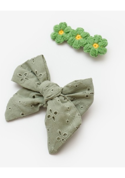 Yeşil Fisto Fiyonk Örgü Çiçek 2'li Klips Toka fırsatları