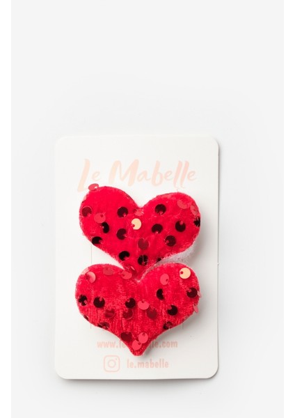 Kırmızı Pullu Kalp 2'li Kız Çocuk Toka Set modelleri