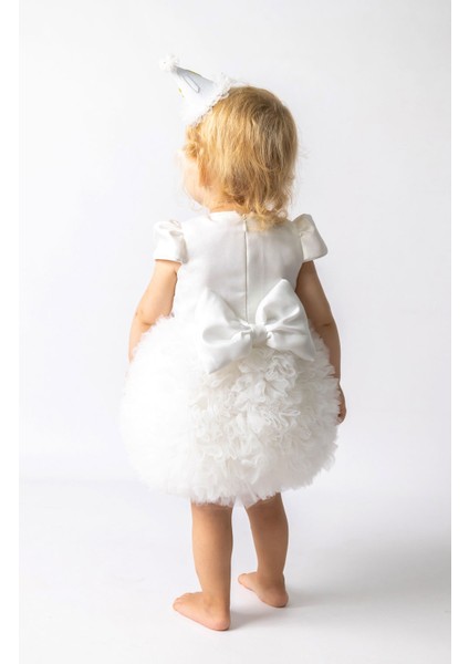 Beyaz Kısa Kollu Tütülü Bebek Prenses Elbise - Lina fırsatları