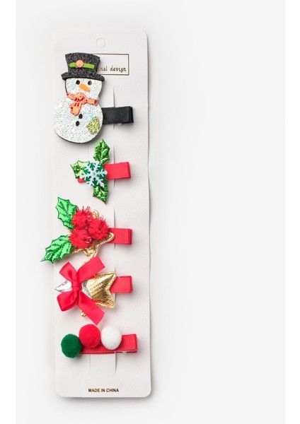 Kırmızı Yaprak Detaylı 5'li Yılbaşı Kız Çocuk Toka Set modelleri