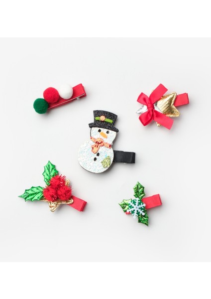 Kırmızı Yaprak Detaylı 5'li Yılbaşı Kız Çocuk Toka Set fırsatları