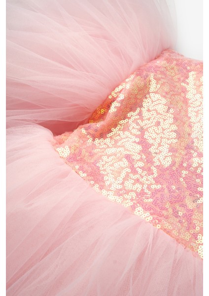 Somon Önü Pullu Kız Çocuk Tül Elbise - Halsey