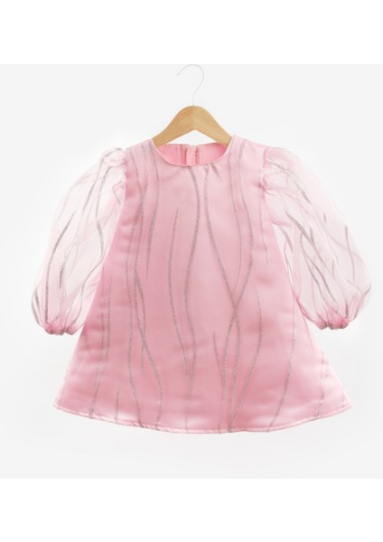 Pembe Sim Detaylı Kız Çocuk Elbise - Corrine