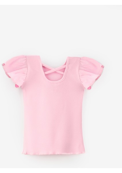 Pembe Arkası Çapraz Biyeli Kız Çocuk Tişört - Julie indirimleri