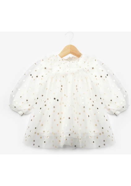 Ekru Yıldız Detaylı Kız Bebek Tül Elbise - Vanessa indirimleri