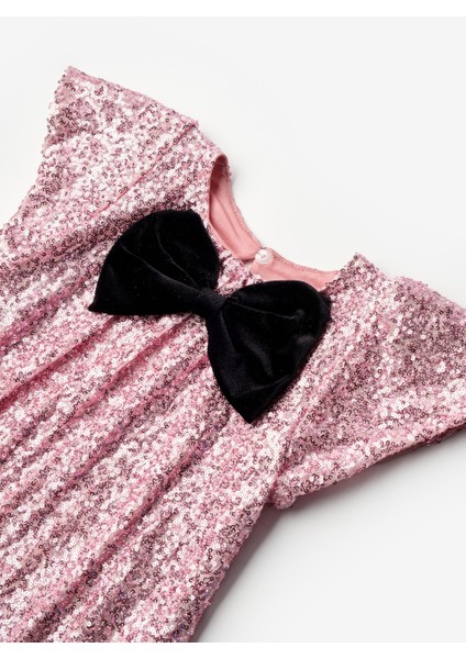Pembe Pullu Fiyonk Detaylı Kız Çocuk Elbise - Rhea