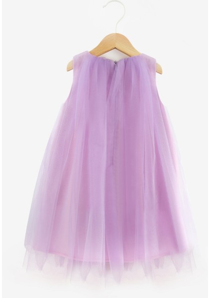 Lila Eteği Ponpon Detaylı Kız Çocuk Elbise - Alexa