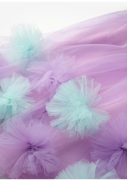 Lila Eteği Ponpon Detaylı Kız Çocuk Elbise - Alexa