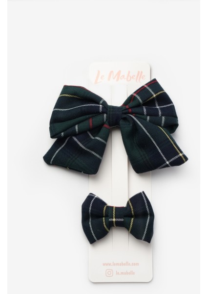 Yeşil Ekose Fiyonk Anne Kız Toka Set modelleri