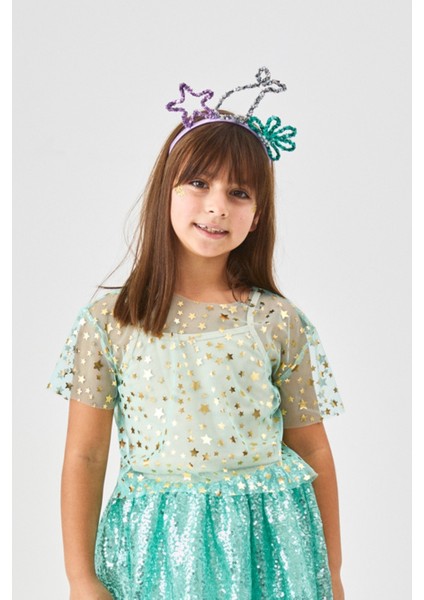 Mint Yıldız Baskılı Kız Çocuk Tül Crop indirimleri