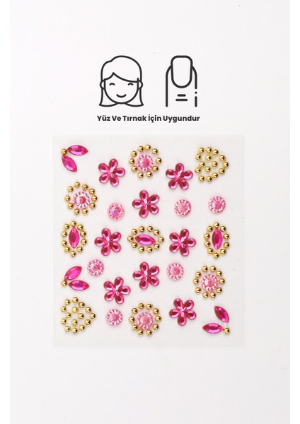 Pembe Çiçek ve Kalp Temalı Yüz ve Tırnak Sticker fırsatları