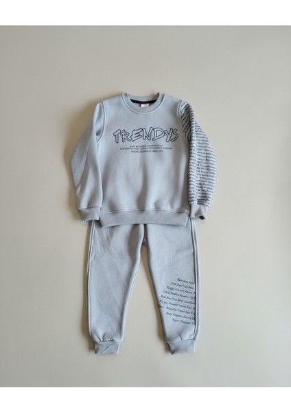 Modern Kapitone Yelekli Baskılı 3 Iplik Sweatshirt ve Eşofman Altı 3'lü Erkek Çocuk Takımı modelleri