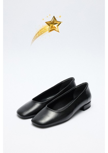 Babet 2530 - Mini Topuklu Siyah Kadın Babet