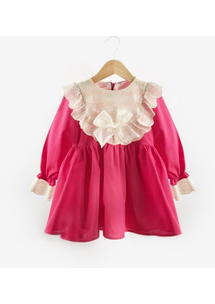 Fuşya Fisto Yakalı Keten Kız Çocuk Elbise - Trinetta fırsatları