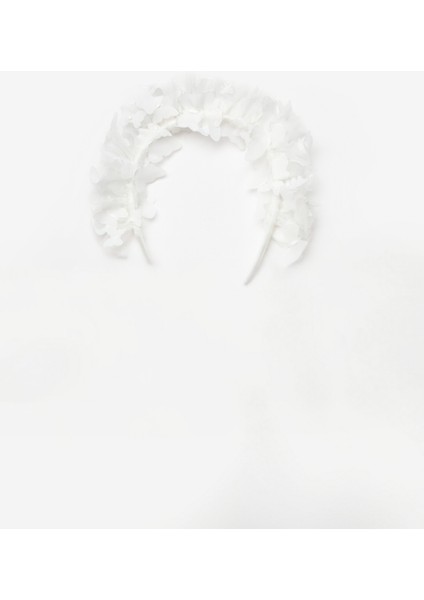 Ekru Kelebek Nakışlı Kız Çocuk Tül Taç fiyatları