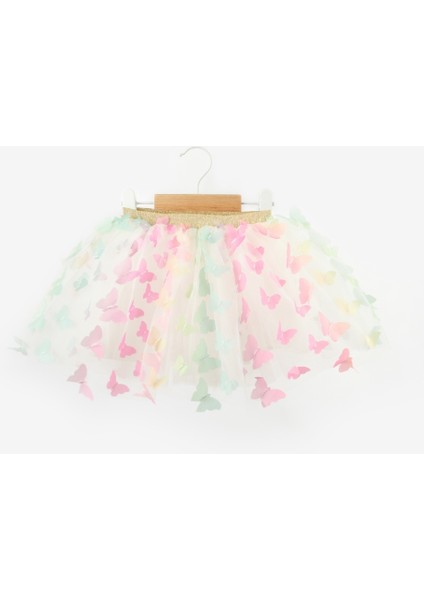 Çok Renkli Kelebek Aplikeli Kız Çocuk Tül Etek - Pauline