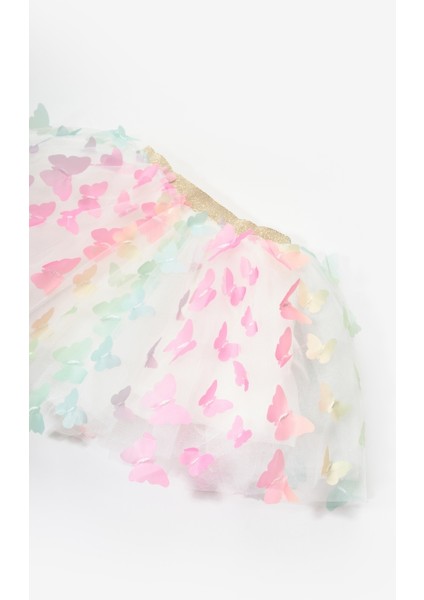 Çok Renkli Kelebek Aplikeli Kız Çocuk Tül Etek - Pauline