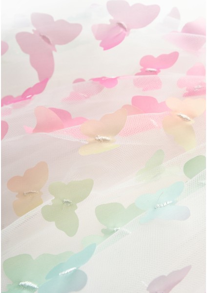 Çok Renkli Kelebek Aplikeli Kız Çocuk Tül Etek - Pauline